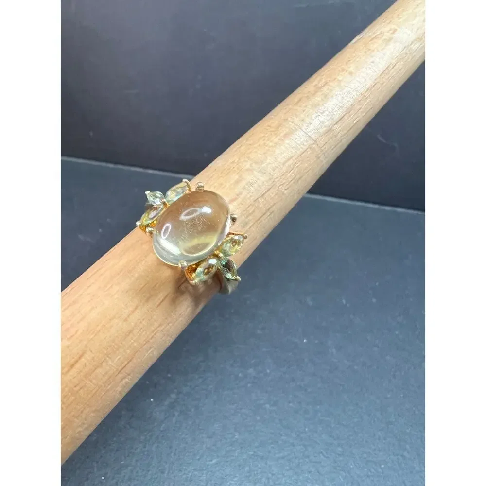 Champagne Quartz & Apatite Vermeil Ring Size 9